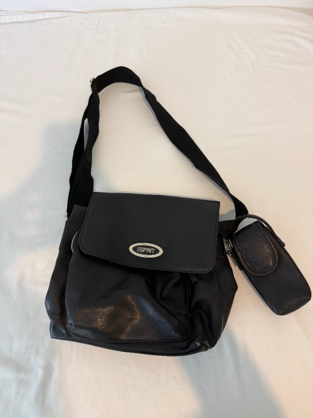 Vintage Esprit San Francisco Black Messenger Crossbody Bag Y2K Phone Holder